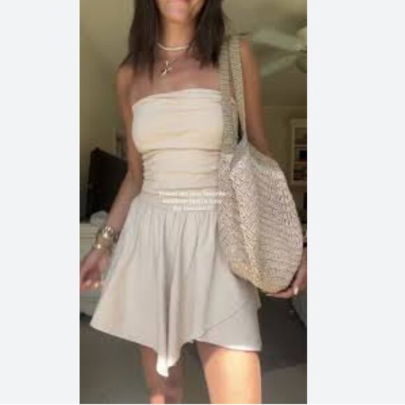 Aerie Strapless Handkerchief Mini Dress Beige Size XXL Blogger Fave Whimsigoth - Picture 16 of 16